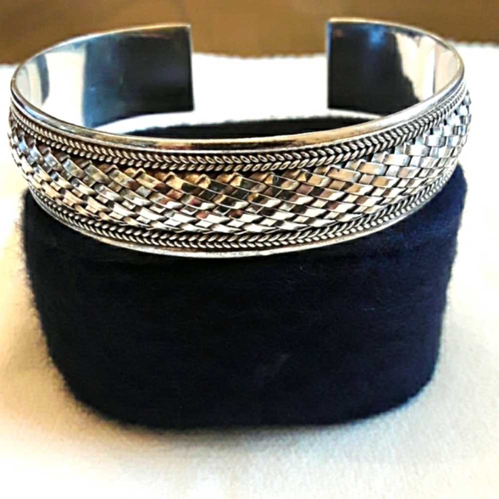 925 Silver Braided Cuff Bracelet - image 1